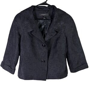 Nine West Suit Womens 6 Black Floral Jacquard Blazer 3/4 Sleeve Cropped Jacket